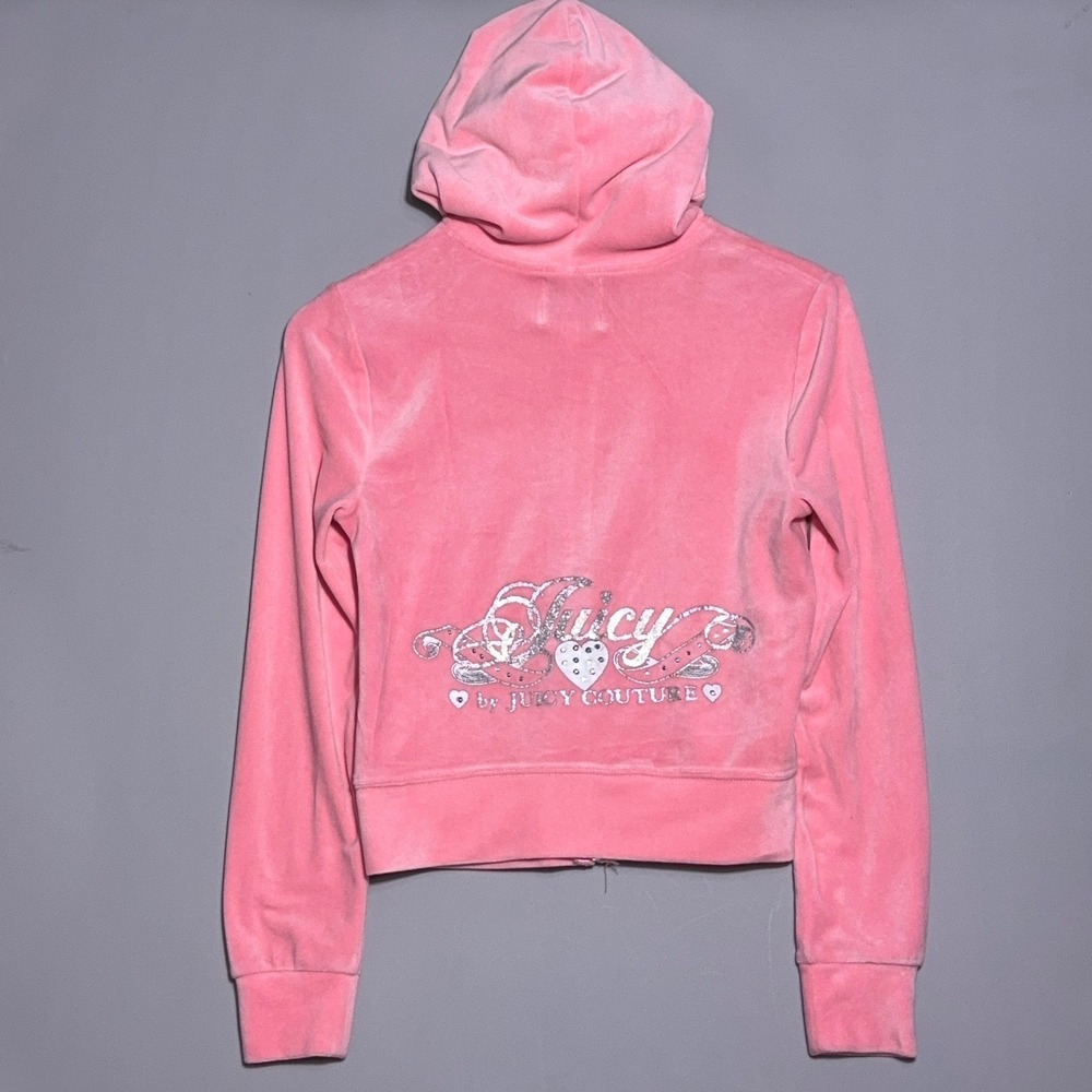 Juicy Couture Velour Y2K Zip Hoodie Womens Size XS Glitter Logo Pink McBling